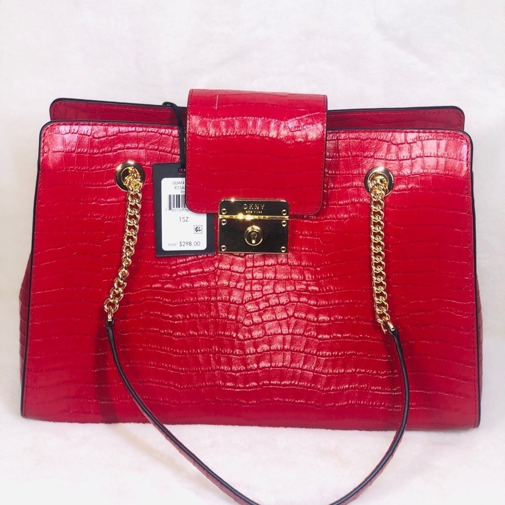 Dkny Women's Red Lilian Croc Leather Satchel